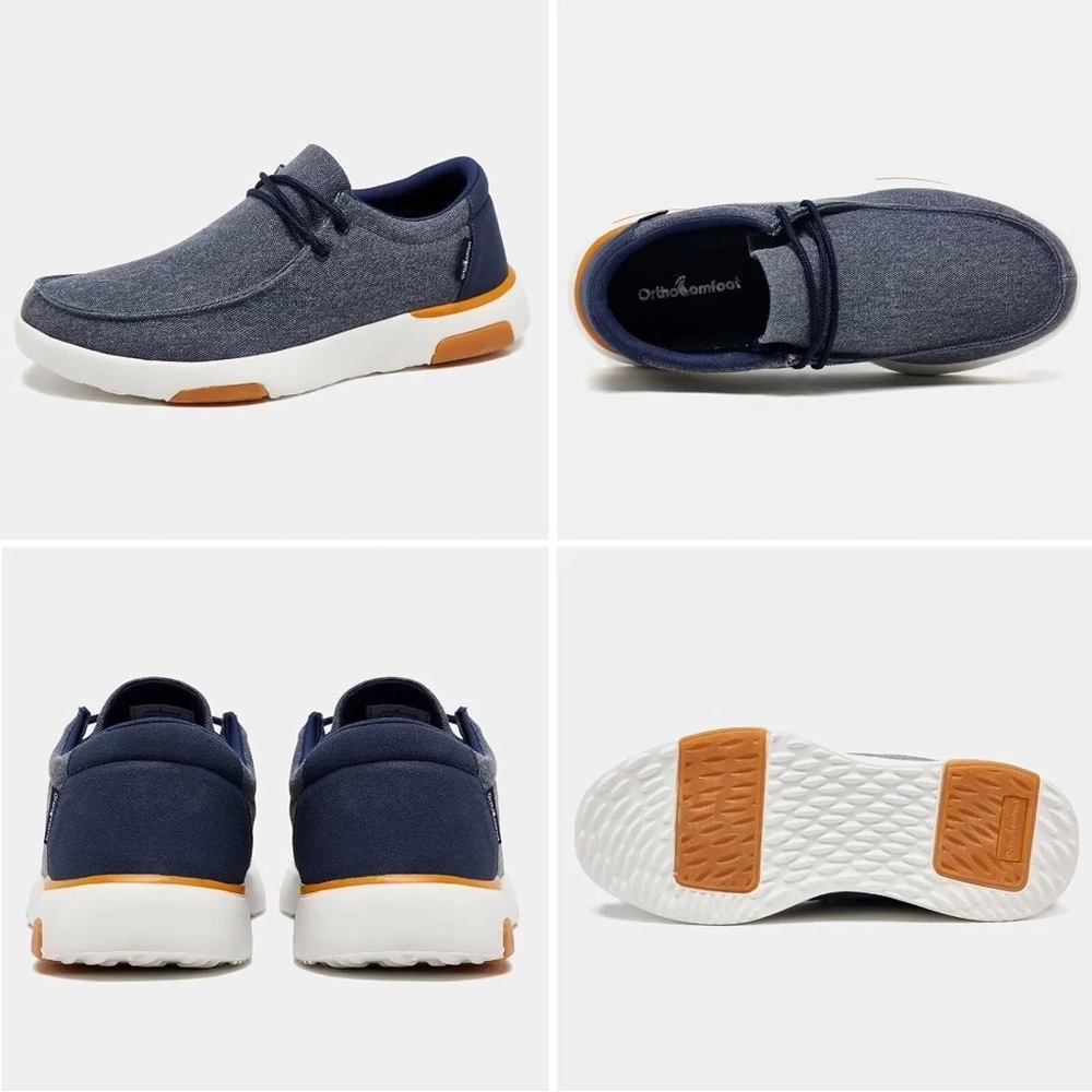 OrthoComfoot Mens Orthopedic Arch Support Walking Slip On Loafers, Navy, 10, NWT